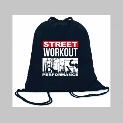 Street Workout Performance  ľahké sťahovacie vrecko ( batoh / vak ) s čiernou šnúrkou, 100% bavlna 100 g/m2, rozmery cca. 37 x 41 cm